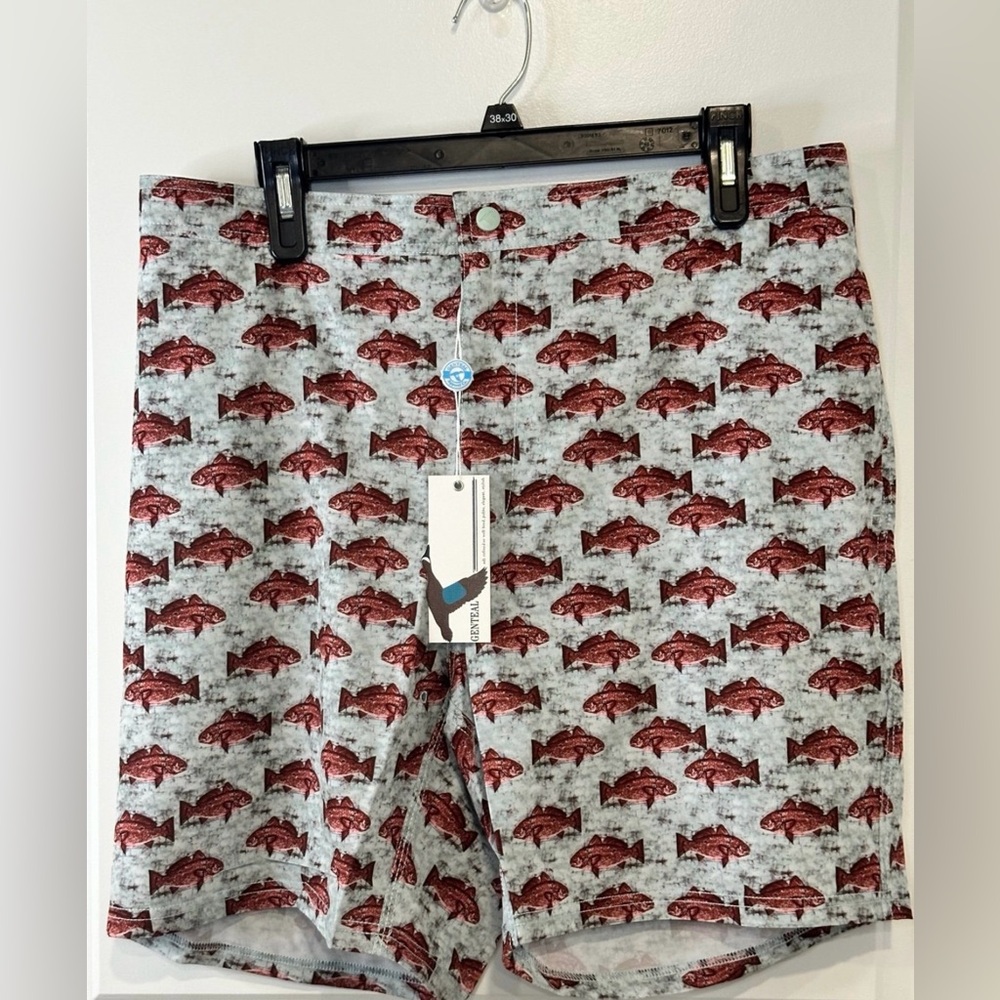 GenTeal Performance Swim Board Shorts Blue Trunks Large Drum Fish Summer Beach